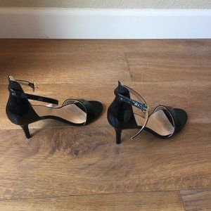 Brass Plum Black Strappy Sandal Heels
